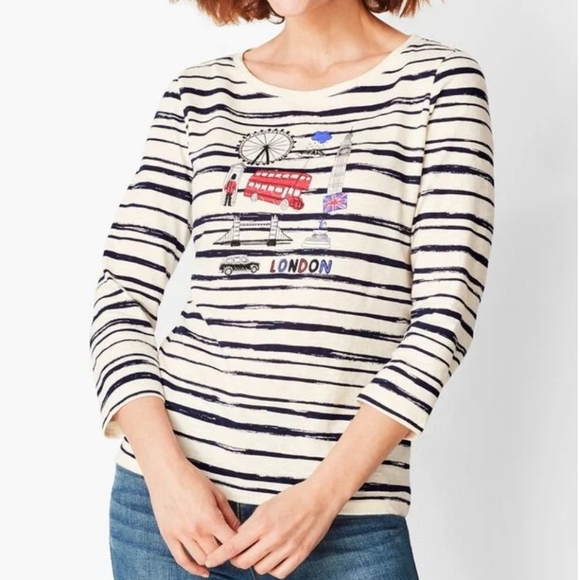 Talbots NWT Striped London Graphic Women's Top - Picture 1 of 14